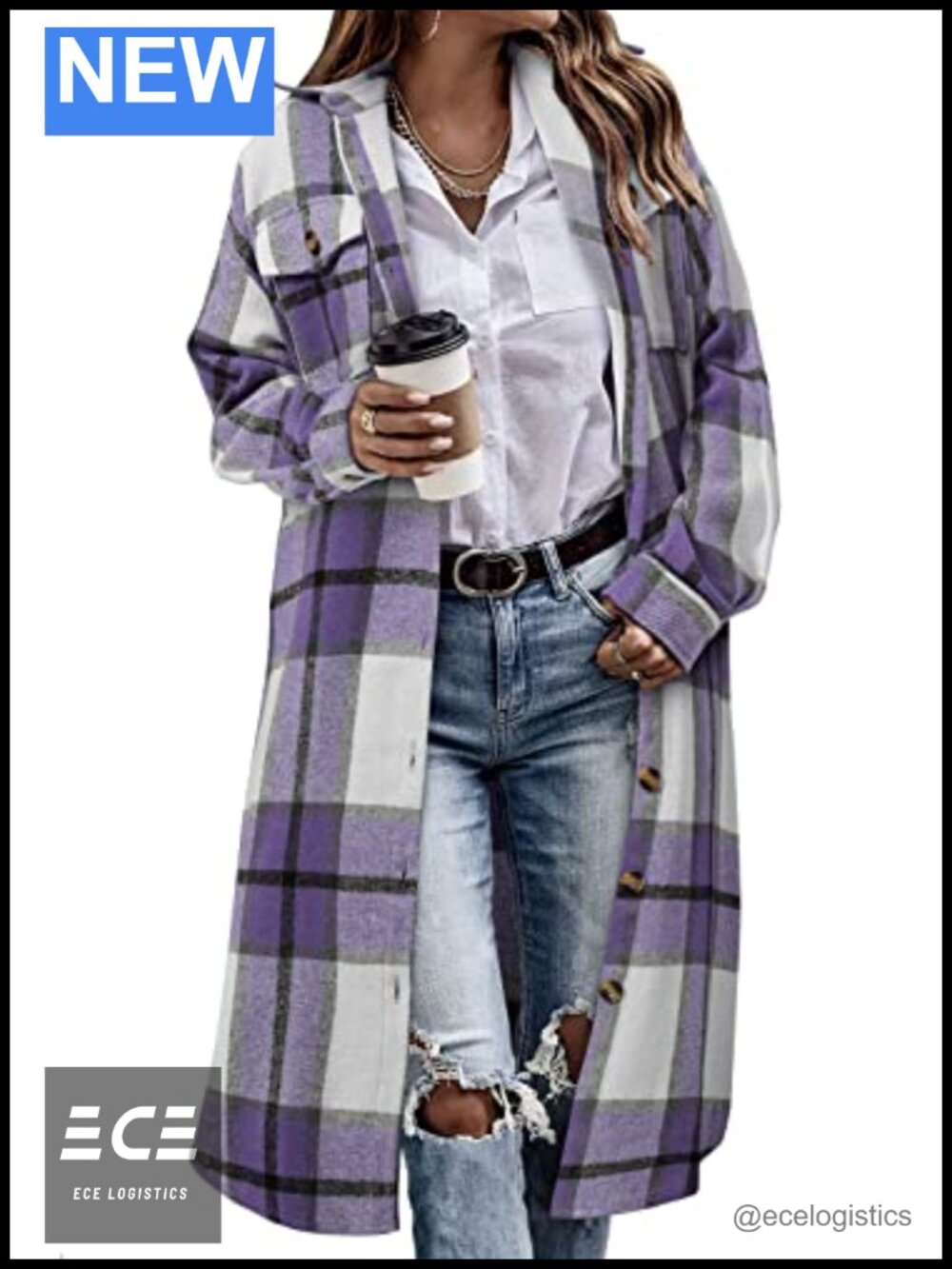 Oversized Plaid Flannel Shacket Long Button Down Corduroy Shirt Jacket